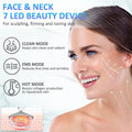 Face and neck 7 LED beauty device for sculpting, firming, and toning skin with clean, EMS, and hot modes.