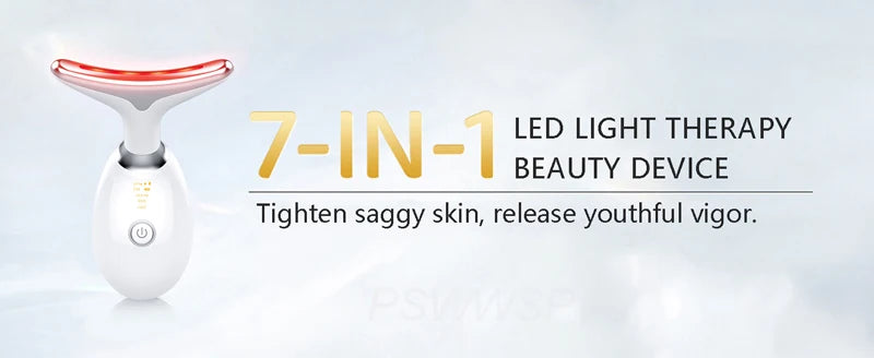 7-in-1 LED light therapy beauty device for tightening skin and enhancing youthful appearance.